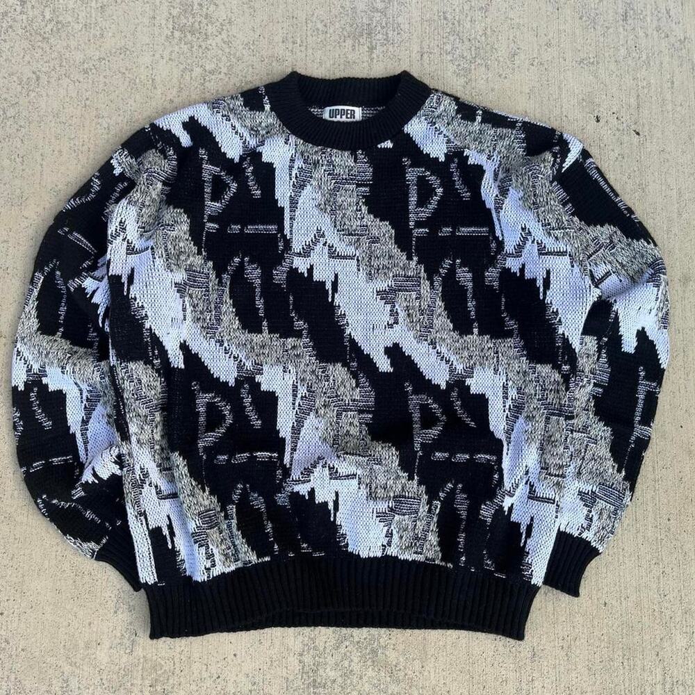 Abstract Artistic Retro TV Static Waves Pullover Knitwear Sweater